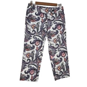 Ann Taylor Paisley Print Crop Pants Zipper & Button Closure Pockets Size 0
